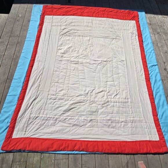 Tamarack Vintage Print Upcycled MCM Blanket Quilt Red Yellow Handmade Bright Art - Picture 2 of 9